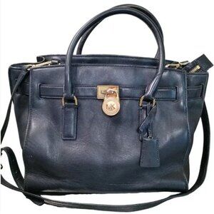 Michael Kors Hamilton Black Leather Satchel Crossbody Handbag